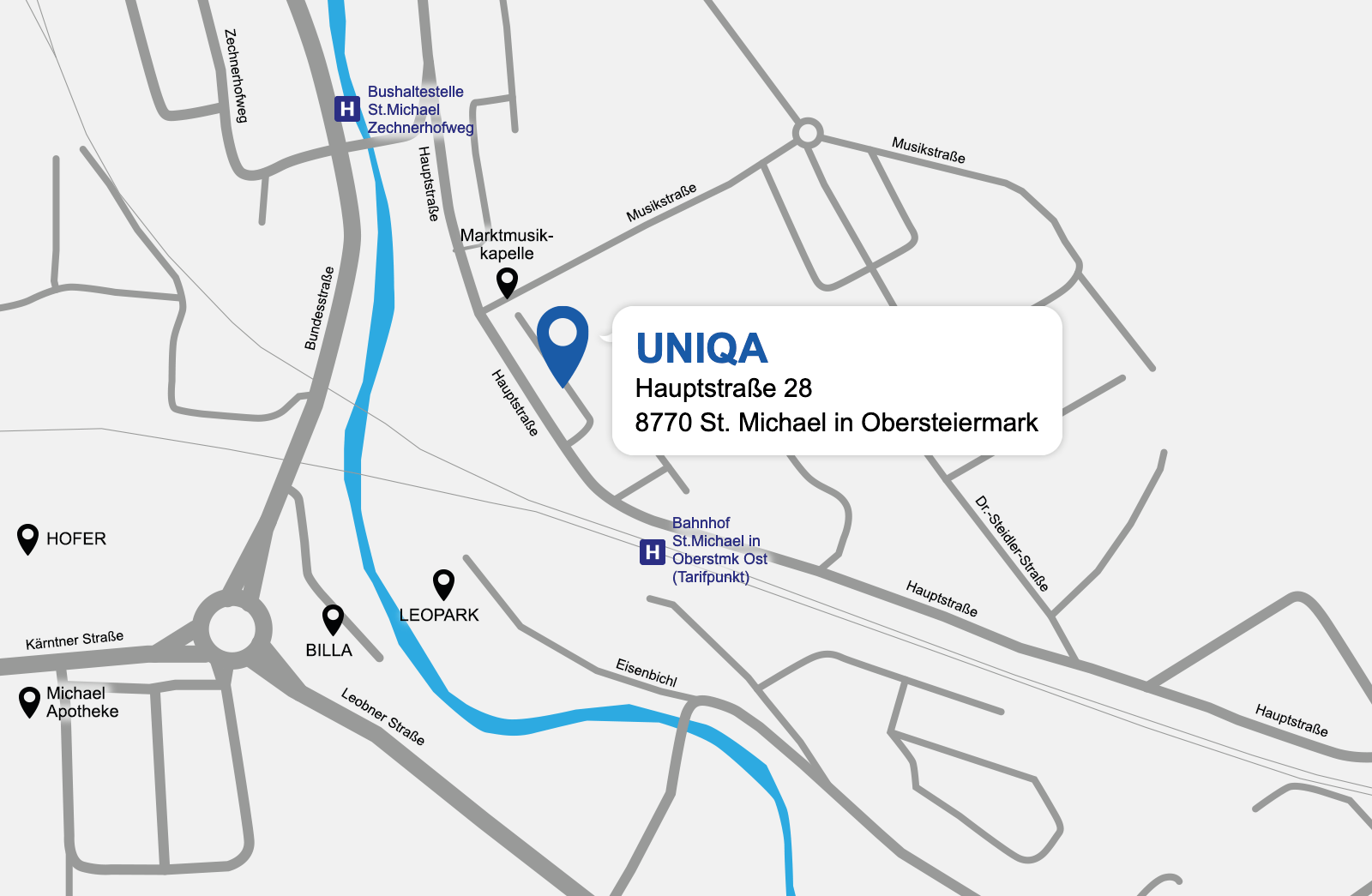 Eine detaillierte gezeichnete Karte der UNIQA Generalagentur Lembacher